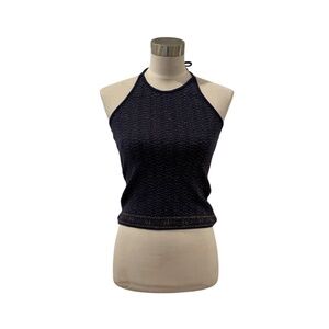 pristine Esprit navy blue gold metallic knit halter top M